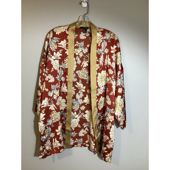 Forever 21‎ Womens Kimono Red/Rust Gold Floral Cardigan Open Front 3/4 Sleeve - Picture 1 of 9